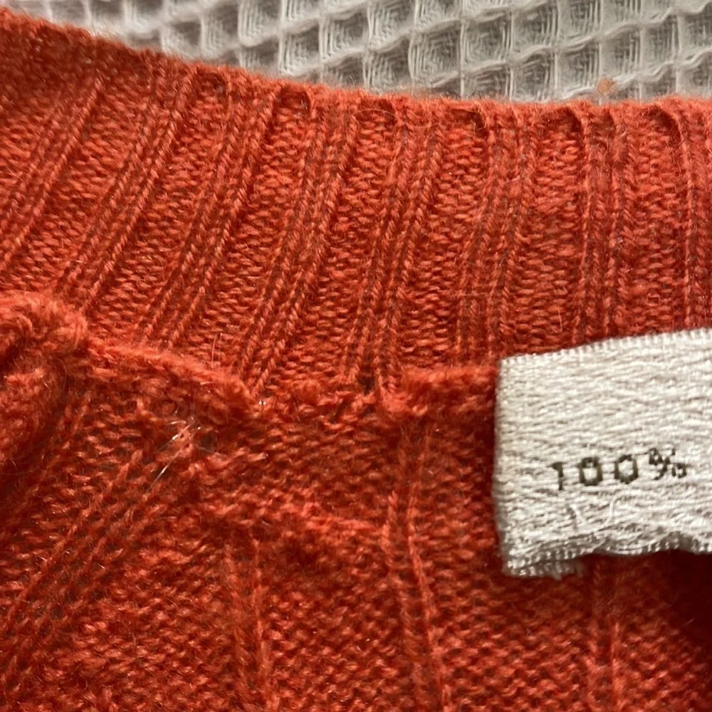 Kenar Sweater Womens Small Orange Good 100% 2-Ply Cashmere Cable Knit Scoop Neck
